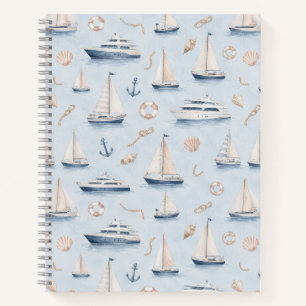 Pastel Sailboat Watercolor Nautical Pattern Notebook