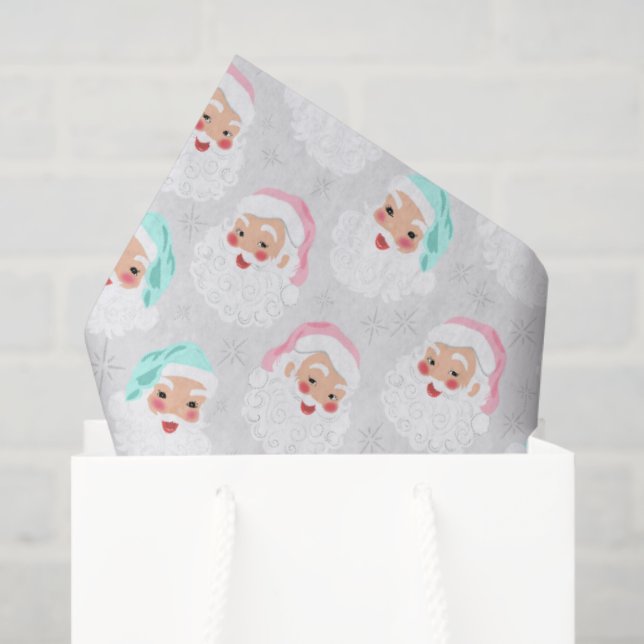 Pastel Santa Claus Faces Vintage Christmas Tissue Paper (Gift Bag)