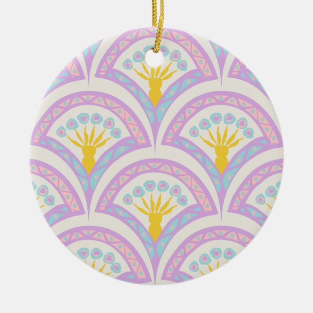 Pastel Scallop Pattern Ceramic Ornament (Front)