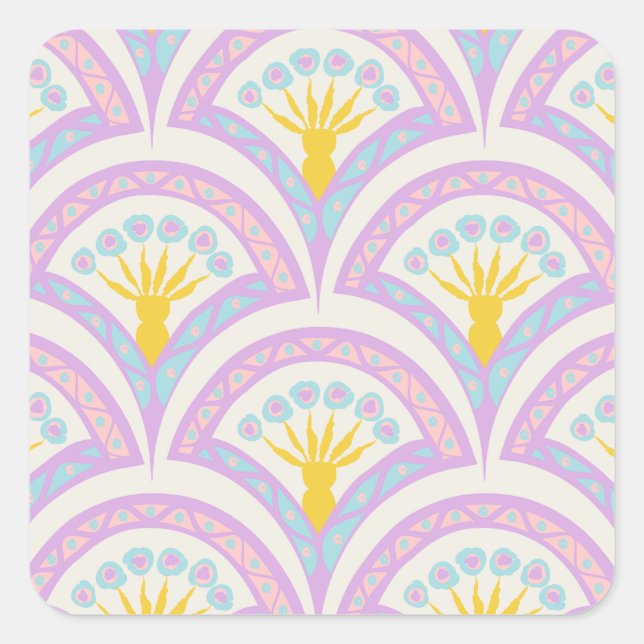 Pastel Scallop Pattern Square Sticker (Front)