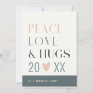 Pastel Scandi Blush Grey Peace Love & Hugs 2023 Holiday Card
