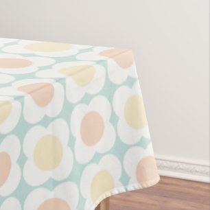 Pastel Scandi Flowers - Mid mod - Blue and Orange Tablecloth