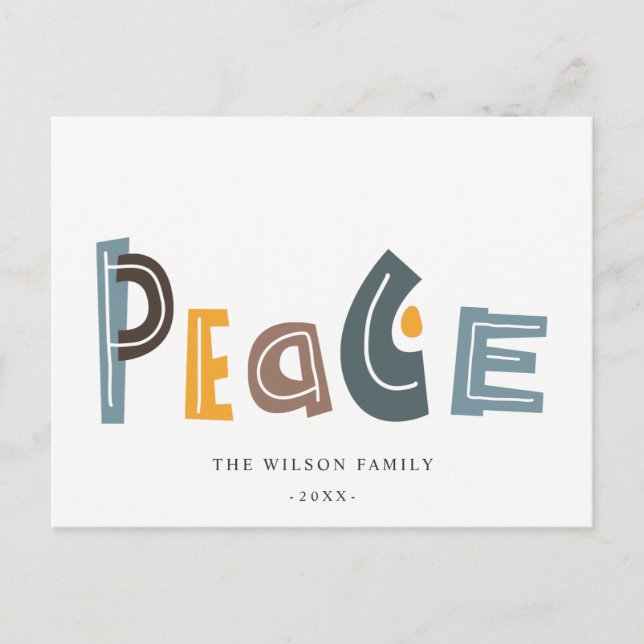 Pastel Scandi Yellow Grey Text Peace Christmas Holiday Postcard (Front)