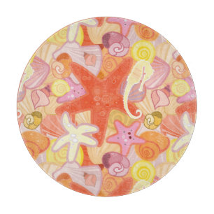 Pastel Sea Creature Pattern Cutting Board