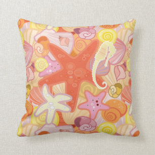 Pastel Sea Creature Pattern Throw Pillow