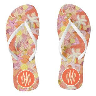 Pastel Sea Creatures   Monogram Flip Flops