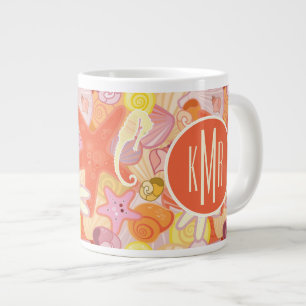 Pastel Sea Creatures   Monogram Large Coffee Mug