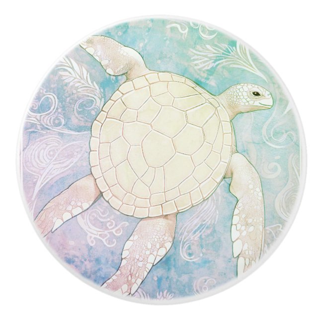 Pastel Sea Turtle Light Colorful Ocean Ceramic Knob (Front)
