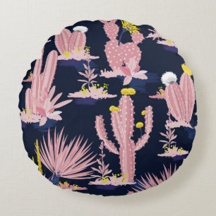 Pastel Seamless pattern vintage summer cactus on d Round Pillow