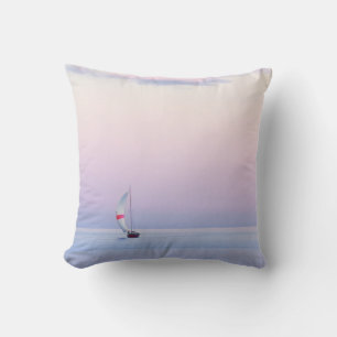 Pastel Seascape with a Sailboat Throw Pillow