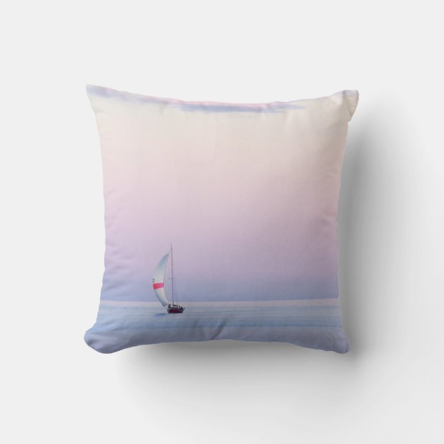 Pastel Seascape with a Sailboat Throw Pillow (Front)