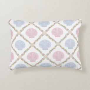 Pastel Seashell Coastal Beach Lattice Pattern Accent Pillow