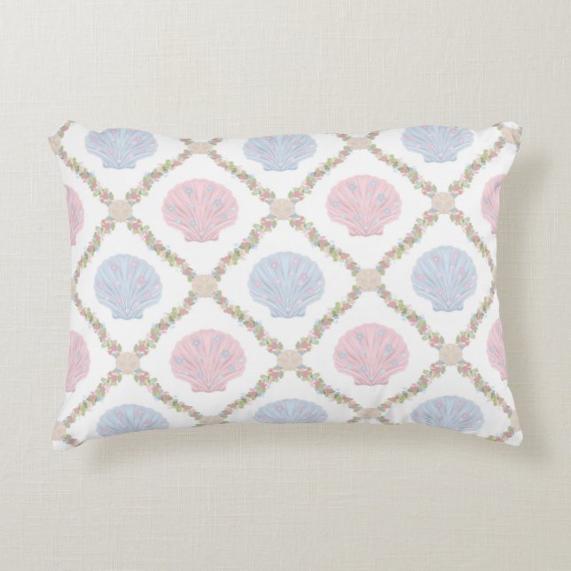 Pastel Seashell Coastal Beach Lattice Pattern Accent Pillow (Front)