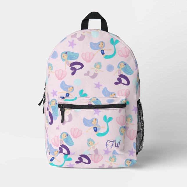 Pastel Seashell Mermaid Princess Sisters Printed Backpack (Front)