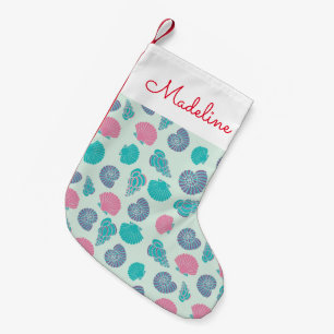 Pastel Seashell Pattern Add Your Name Small Christmas Stocking
