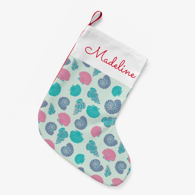 Pastel Seashell Pattern | Add Your Name Small Christmas Stocking (Front (Hanging))