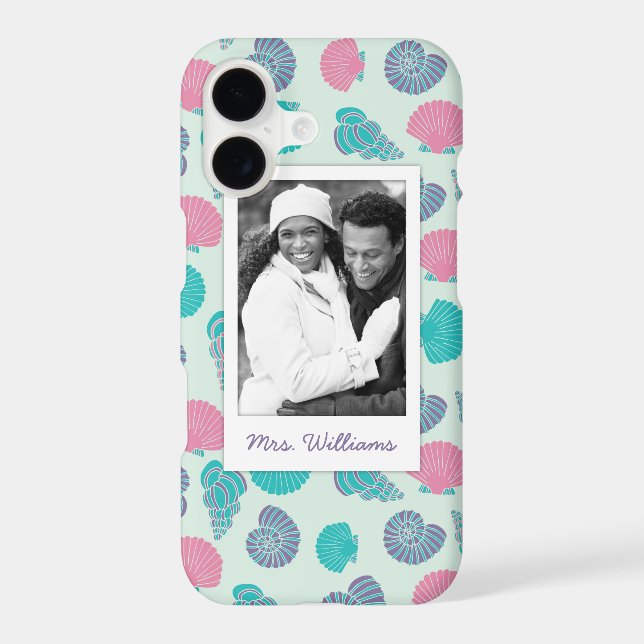 Pastel Seashell Pattern | Your Photo & Name (Back)