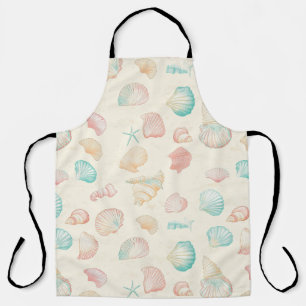 Pastel Seashell Starfish Blue Peach Coastal Apron