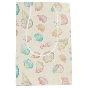 Pastel Seashell Starfish Blue Peach Coastal Medium Gift Bag