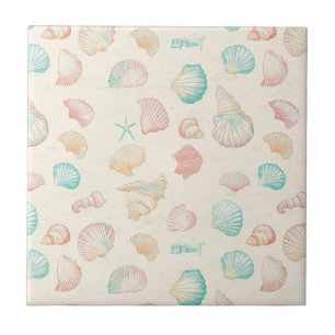 Pastel Seashell Starfish Blue Peach Coastal Tile