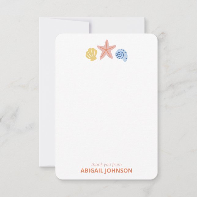 Pastel Seashell Trio Personalized Thank You Card (Front)