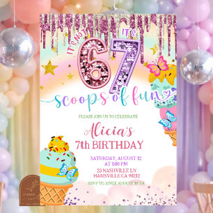  Pastel Sequin 67 Ice Cream birthday Invitation