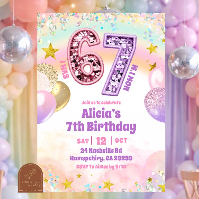 Pastel Sequin Glitter 67 Girl  Birthday Invitation (Creator Uploaded)