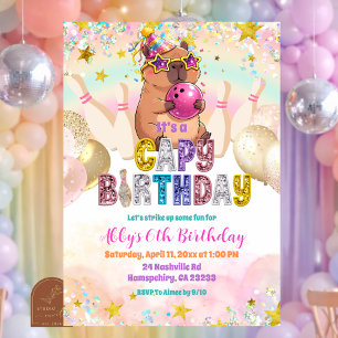 Pastel Sequin Glitter Capybara Bowling Birthday Invitation
