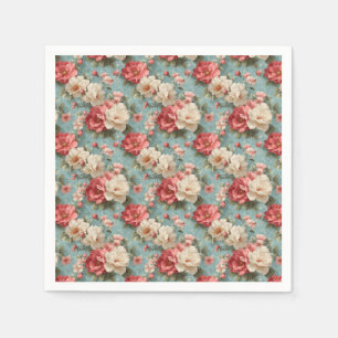 Pastel Shabby Chic Floral – Cream, Pink & Mint Napkin