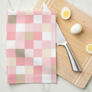 PASTEL SHADES OF PINK & BROWN CUBE PATTERN KITCHEN TOWEL