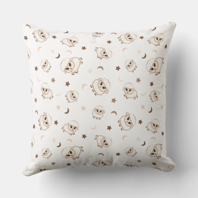Pastel Sheep Pattern Throw Pillow (Back)