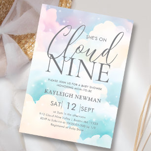Pastel She's on Cloud Nine Baby Shower Invitation