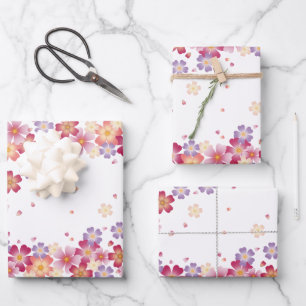 Pastel Showers of Plum & Cherry Blossoms Wrapping Paper Sheet