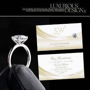 Pastel Silk Gold White with Monogram and Diamond Business Card
