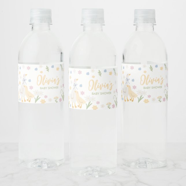 Pastel Silly Goose Baby Shower Water Bottle Label (Bottles)