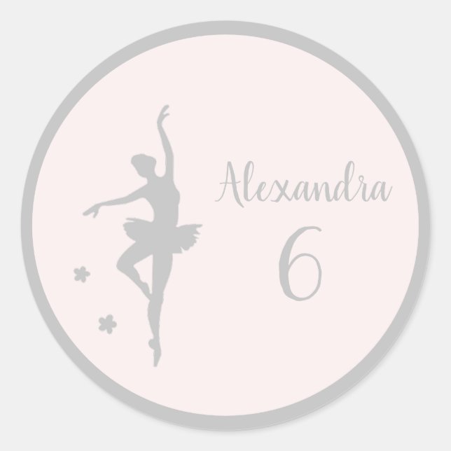Pastel Silver ballerina birthday party Own name Classic Round Sticker (Front)
