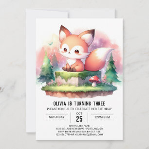 Pastel Simple Fox Birthday digital Invitation