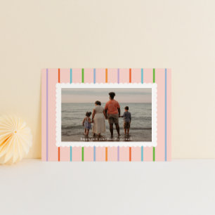 Pastel Simple Stripes and Scallops Landscape Photo Holiday Card