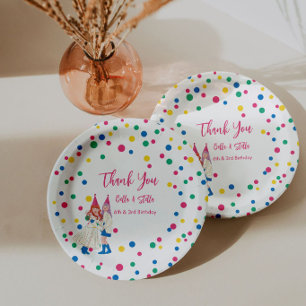 Pastel Sisters Joint Birthday Party Paper Plate