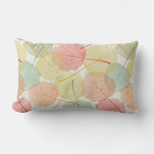 Pastel Skeleton Leaves Pattern Lumbar Pillow