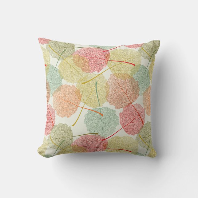 Pastel Skeleton Leaves Pattern Throw Pillow (Front)
