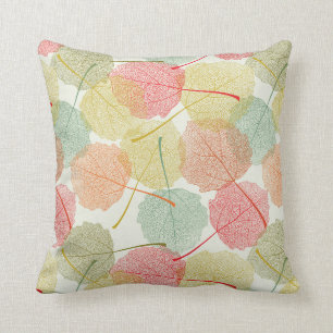 Pastel Skeleton Leaves Pattern Throw Pillow