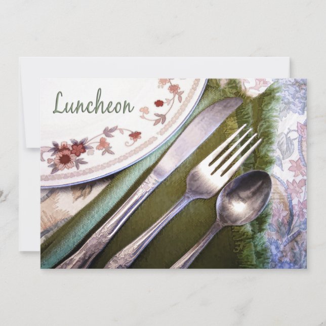 Pastel Sketch of Place Setting Luncheon Invitation (Front)