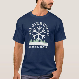 Pastel Ski Girdwood Alaska White Text Ski Skiing S T-Shirt