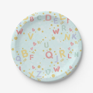 Pastel Sky ABCs & Hearts Paper Plate