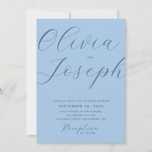 Pastel Sky Blue Coastal Wedding Photo + QR Code Invitation