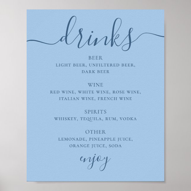 Pastel Sky Blue Modern Wedding Bar Drinks Sign (Front)