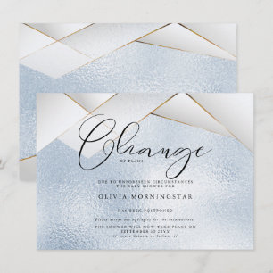 Pastel Sky Blue Pearl Facets Postponed Shower Invitation