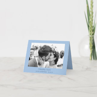 Pastel Sky Blue Wedding | Modern Coastal Photo Thank You Card