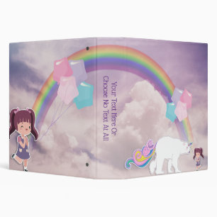 Pastel Sky Clouds Kawaii Girl Unicorn Rainbow Bear Binder